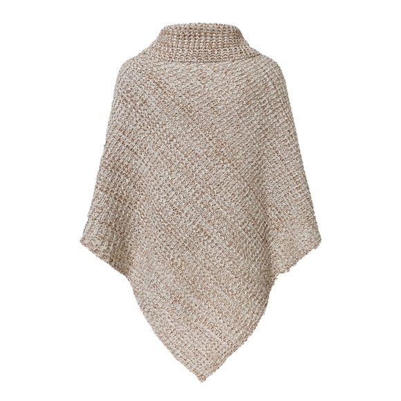 Beige Marled Buttoned Asymmetrical Knit Poncho - Picture 3 of 4